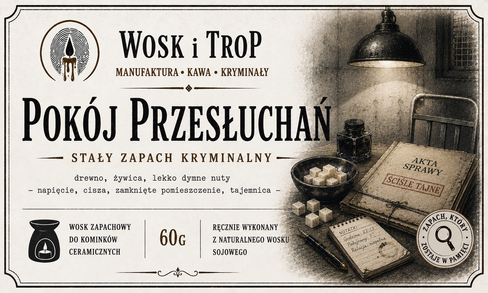 Wosk zapachowy: Pokój Przesłuchań 60 g – Wosk i Trop - obrazek 5